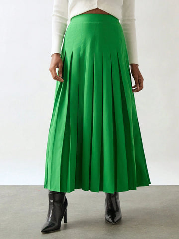 Miaspire Women's Plain High Waist Long Pleated Elegant Skirt