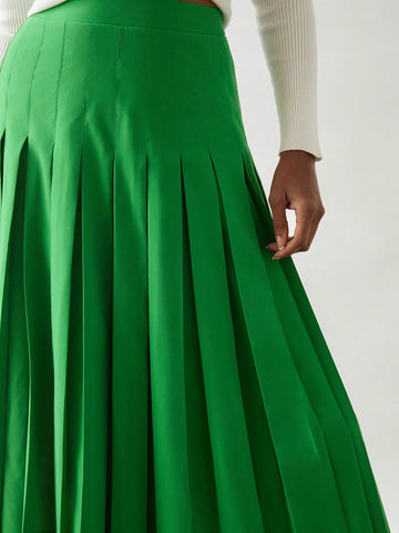 Miaspire Women's Plain High Waist Long Pleated Elegant Skirt