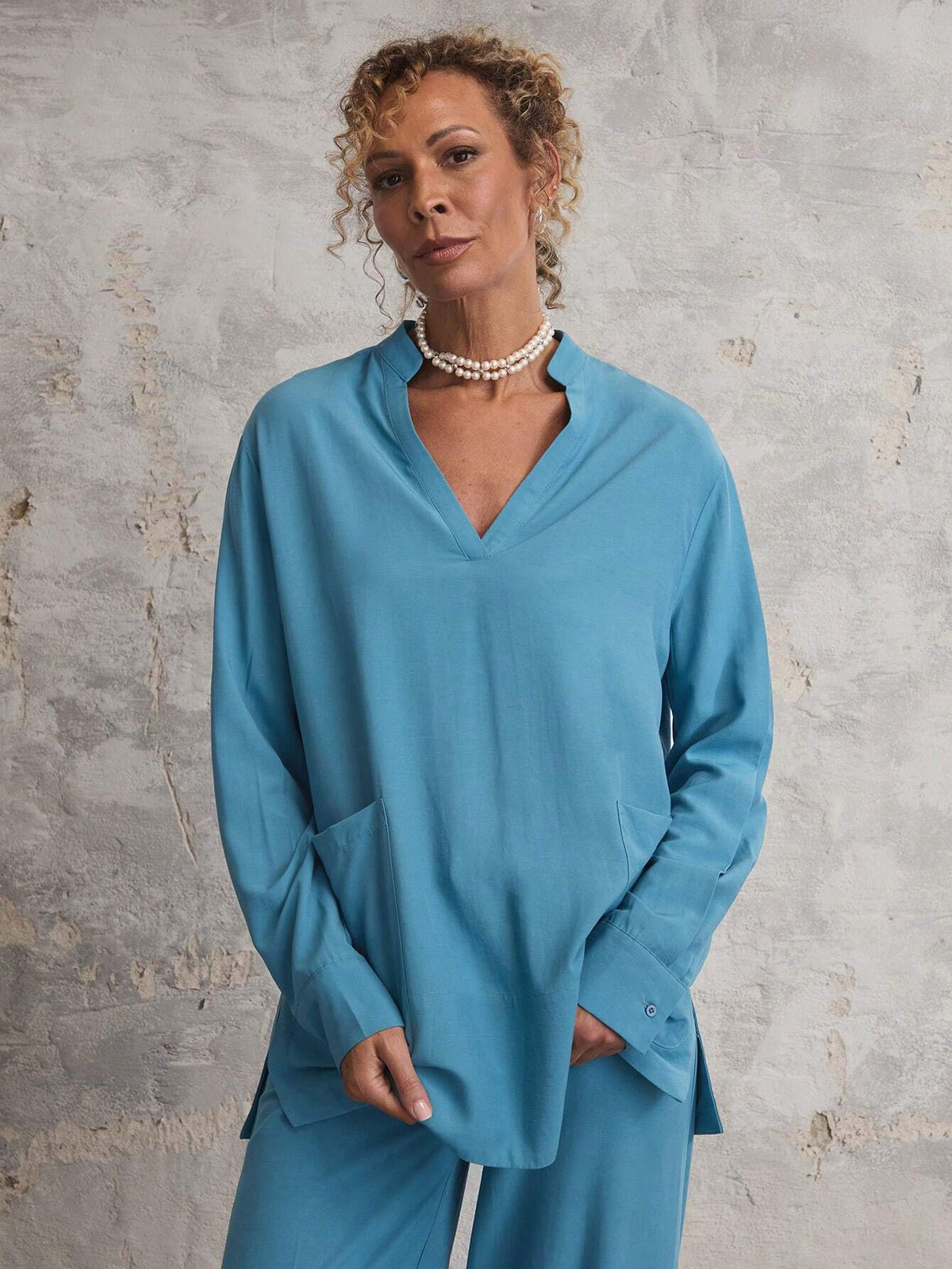 Miaspire Women's Solid Color V-Neck With Pockets Long Sleeve Blouse