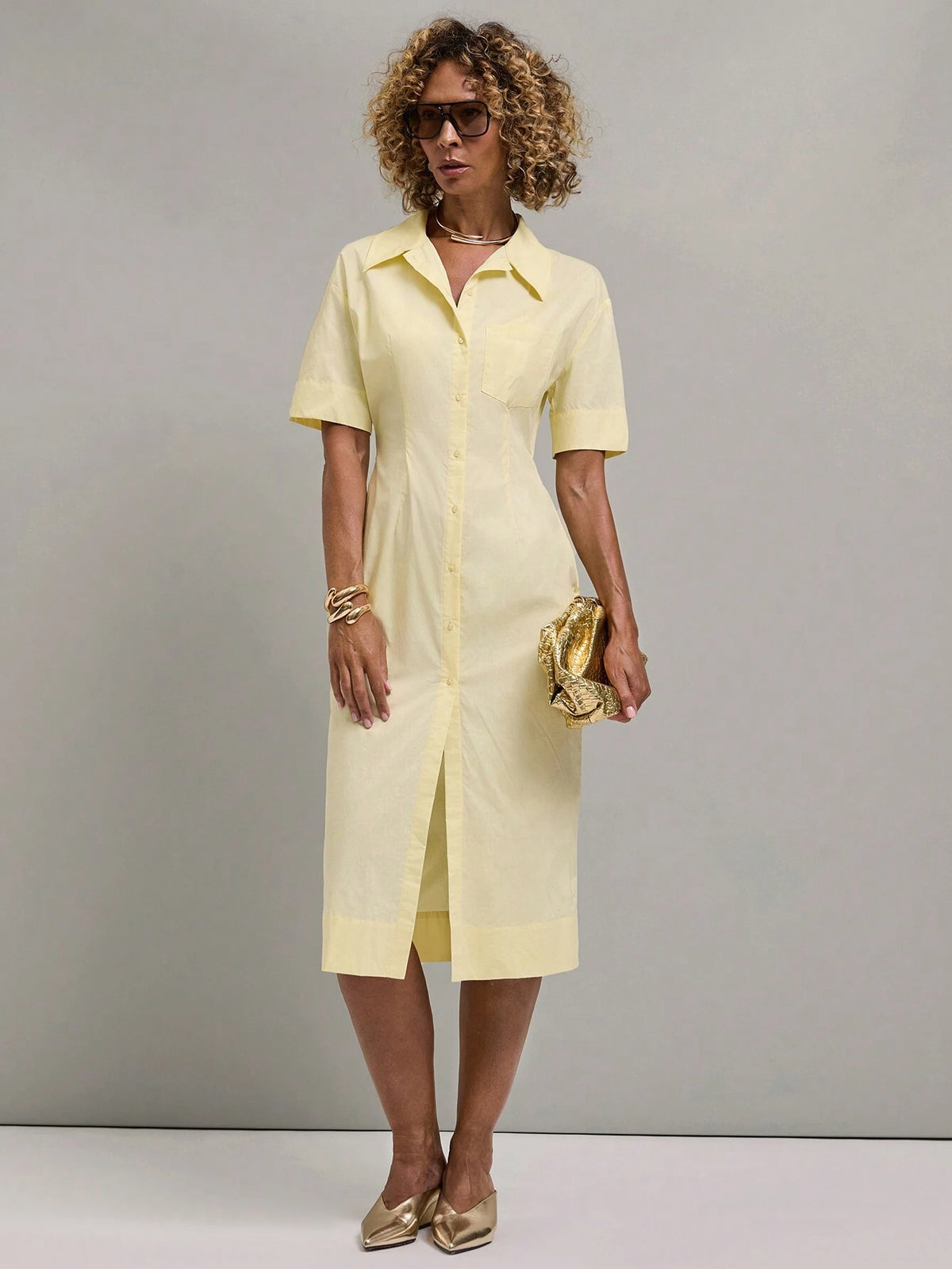 Miaspire Women's Summer Casual Solid Color Button Down Shirt Dress