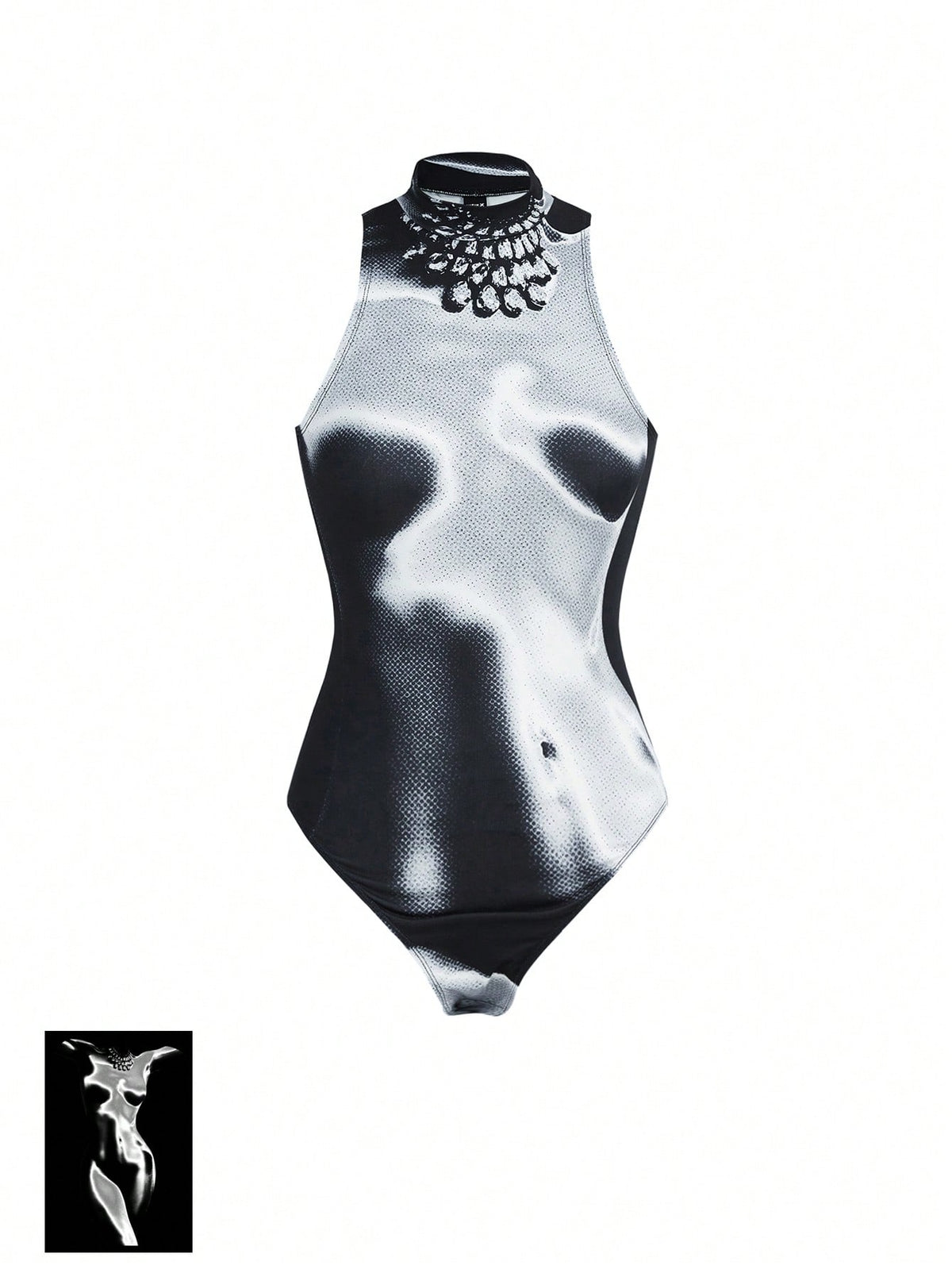 Mickt Flior Women'S Slim Fit Sleeveless Bodysuit With Human Body Pattern Print