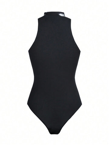 Mickt Flior Women'S Slim Fit Sleeveless Bodysuit With Human Body Pattern Print