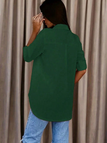 Mid-Long Style Women's Pure Color Button Long Sleeve Casual Shirt