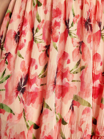 Mienne Floral Plisse Halter Ruffle Dress