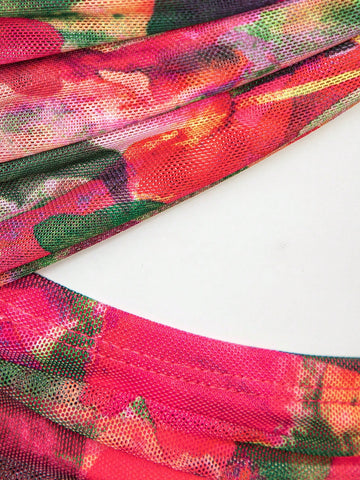 Mienne Floral Print Ruched Tie Backless Dress