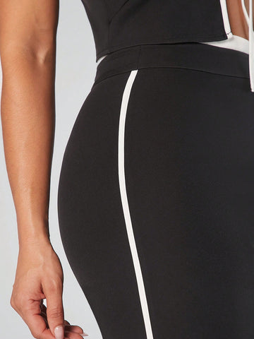 Contrast Tie Front Top & Pants Set