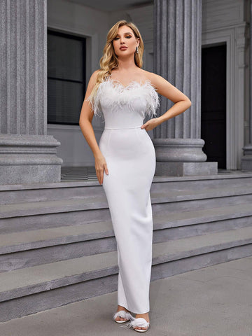Mina Strapless Feather Trimmed Bandage Dress