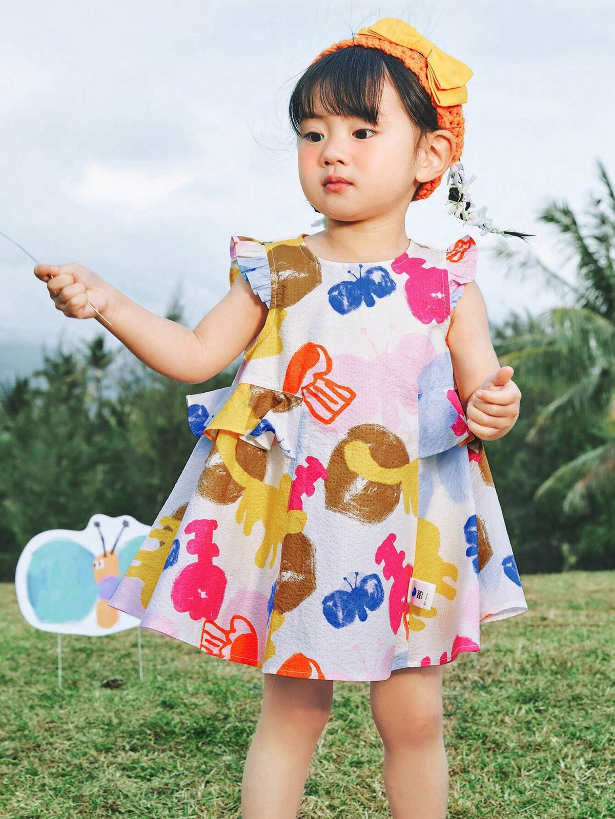 Mini Bala Girls' Baby Dress Summer Breathable Pure Cotton Lotus Edge Small Sleeve Dress