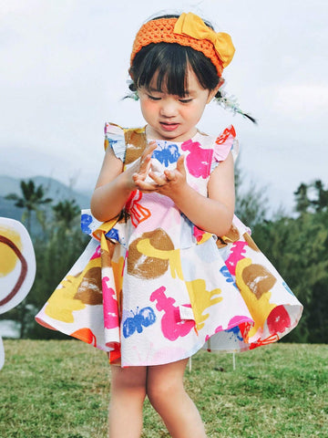 Mini Bala Girls' Baby Dress Summer Breathable Pure Cotton Lotus Edge Small Sleeve Dress