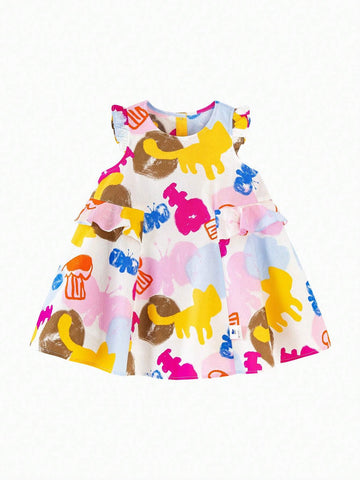 Mini Bala Girls' Baby Dress Summer Breathable Pure Cotton Lotus Edge Small Sleeve Dress