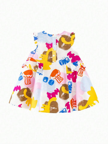 Mini Bala Girls' Baby Dress Summer Breathable Pure Cotton Lotus Edge Small Sleeve Dress