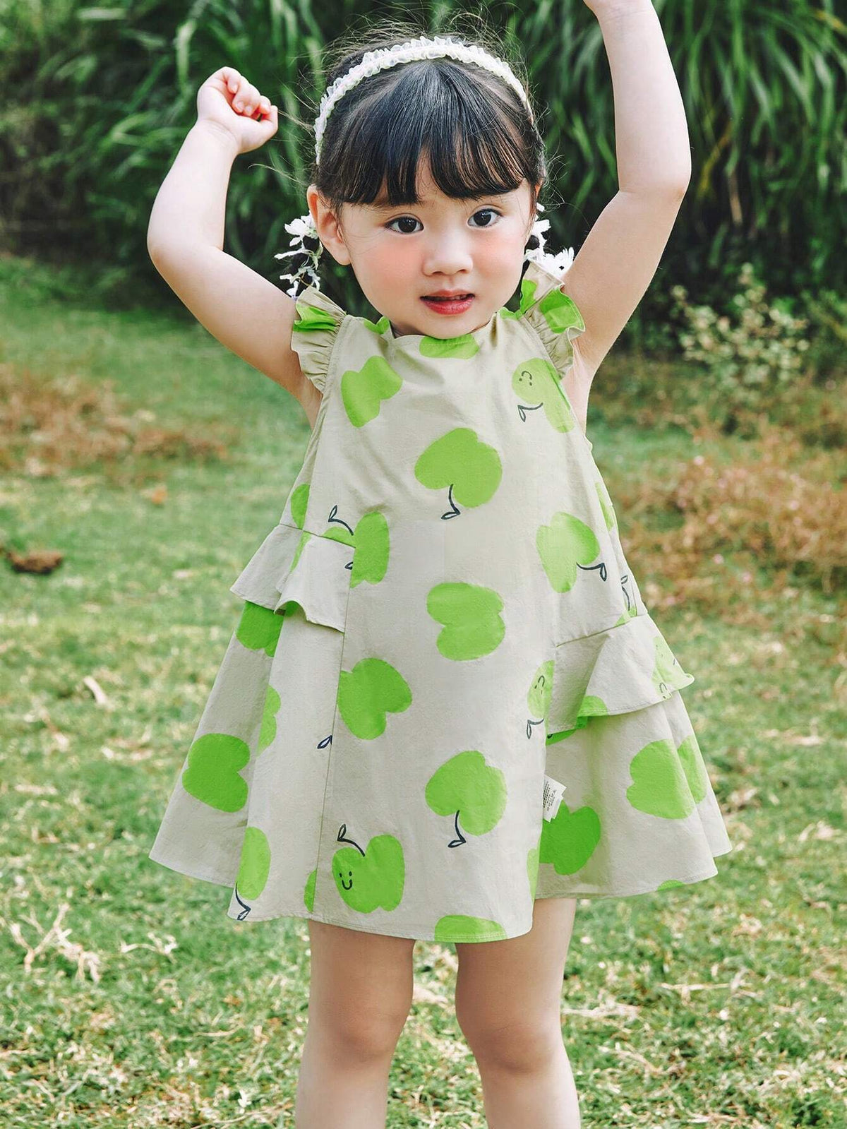 Mini Bala Girls Dress Little Fly Sleeves Cute Print Love Heart Openwork Breathable Pure Cotton Princess Dress