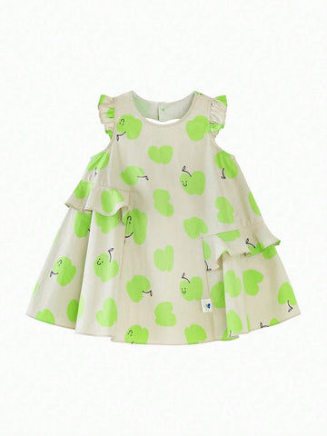 Mini Bala Girls Dress Little Fly Sleeves Cute Print Love Heart Openwork Breathable Pure Cotton Princess Dress