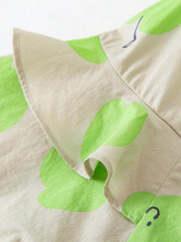 Mini Bala Girls Dress Little Fly Sleeves Cute Print Love Heart Openwork Breathable Pure Cotton Princess Dress