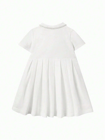 Mini Bala Girls' Dress Summer Little Child Breathable Xiaoxiang Style Collar A-Line Dress
