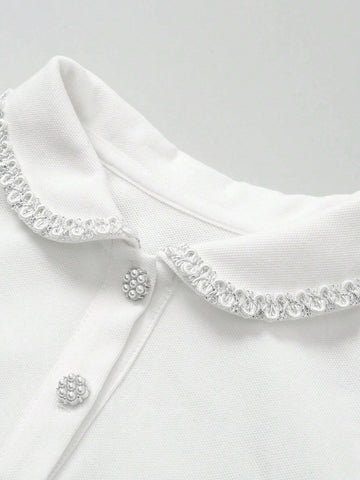 Mini Bala Girls' Dress Summer Little Child Breathable Xiaoxiang Style Collar A-Line Dress