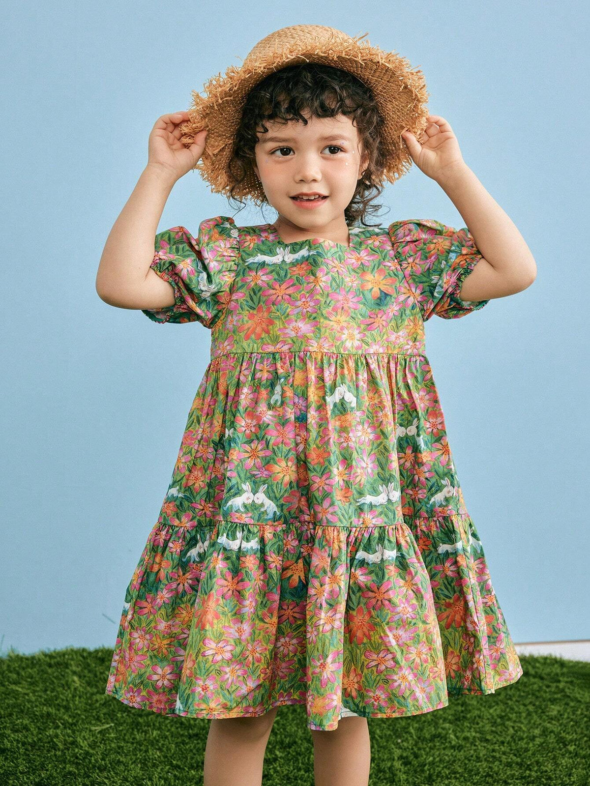 Mini Bala Girls' Dress Summer Pure Cotton Sweet Ocean Style Net Bubble Skirt Loose Stylish Versatile