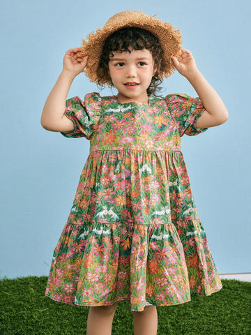 Mini Bala Girls' Dress Summer Pure Cotton Sweet Ocean Style Net Bubble Skirt Loose Stylish Versatile