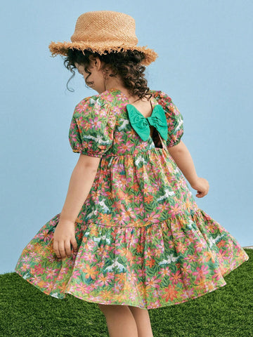 Mini Bala Girls' Dress Summer Pure Cotton Sweet Ocean Style Net Bubble Skirt Loose Stylish Versatile