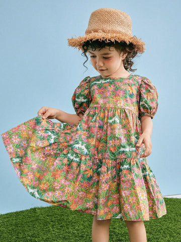 Mini Bala Girls' Dress Summer Pure Cotton Sweet Ocean Style Net Bubble Skirt Loose Stylish Versatile