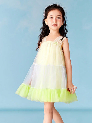 Mini Bala Girls' Dress Summer Pure Cotton Sweet Ocean Style Net Bubble Skirt Loose Stylish Versatile