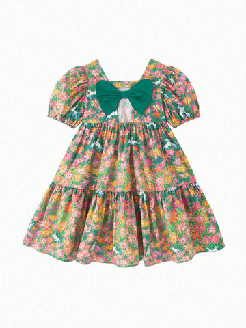 Mini Bala Girls' Dress Summer Pure Cotton Sweet Ocean Style Net Bubble Skirt Loose Stylish Versatile