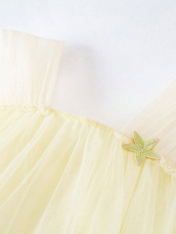 Mini Bala Girls' Dress Summer Pure Cotton Sweet Ocean Style Net Bubble Skirt Loose Stylish Versatile