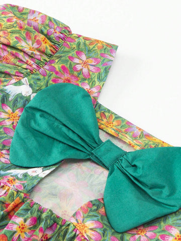 Mini Bala Girls' Dress Summer Pure Cotton Sweet Ocean Style Net Bubble Skirt Loose Stylish Versatile