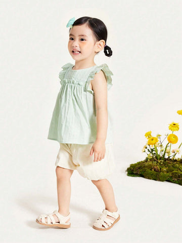 Mini Bala Girls Short Sleeve Shirt 2024 Summer New Baby Cotton Breathable Solid Color Top
