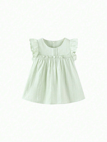 Mini Bala Girls Short Sleeve Shirt 2024 Summer New Baby Cotton Breathable Solid Color Top