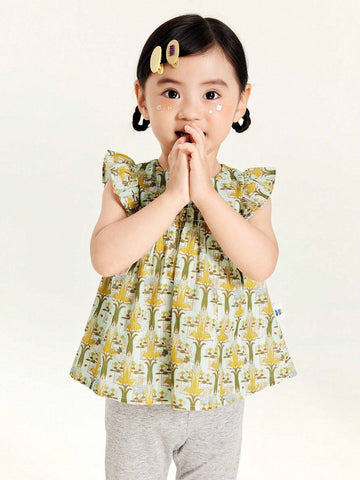 Mini Bala Girls Short Sleeve Shirt Summer Baby Infant Breathable Pure Cotton Print A-Line Children's Shirt