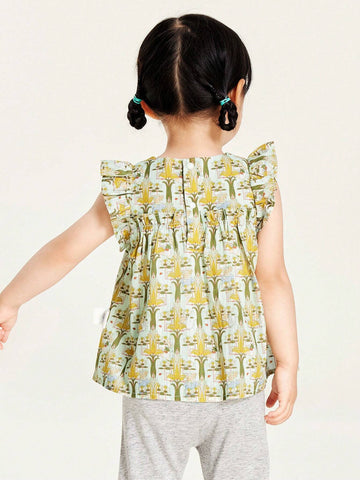 Mini Bala Girls Short Sleeve Shirt Summer Baby Infant Breathable Pure Cotton Print A-Line Children's Shirt