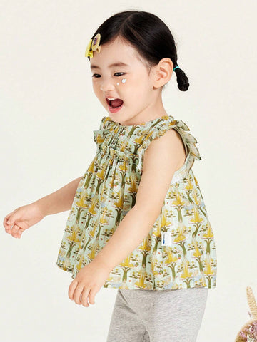 Mini Bala Girls Short Sleeve Shirt Summer Baby Infant Breathable Pure Cotton Print A-Line Children's Shirt