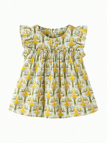 Mini Bala Girls Short Sleeve Shirt Summer Baby Infant Breathable Pure Cotton Print A-Line Children's Shirt