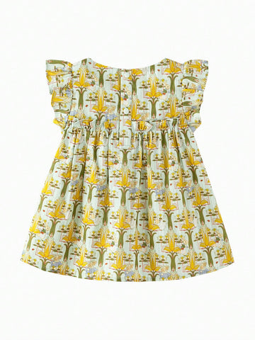 Mini Bala Girls Short Sleeve Shirt Summer Baby Infant Breathable Pure Cotton Print A-Line Children's Shirt