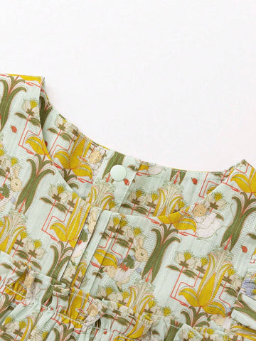 Mini Bala Girls Short Sleeve Shirt Summer Baby Infant Breathable Pure Cotton Print A-Line Children's Shirt