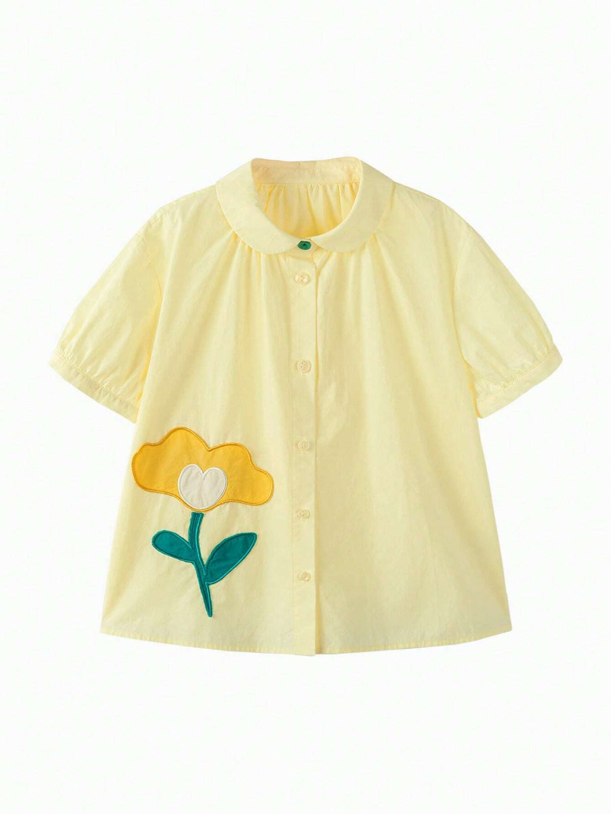 Mini Bala Girls' Short Sleeve Shirt: Summer New Baby Fashion Sweet Bubble Sleeve Turn-Down Collar Clothes