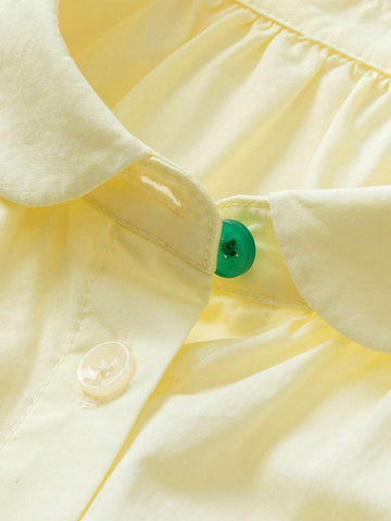 Mini Bala Girls' Short Sleeve Shirt: Summer New Baby Fashion Sweet Bubble Sleeve Turn-Down Collar Clothes