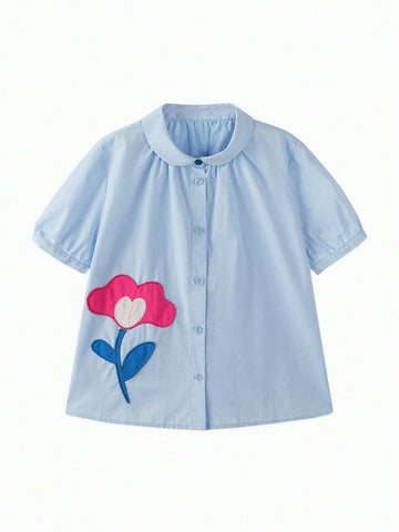 Mini Bala Girls Short Sleeve Shirt Summer New Baby Fashion Sweet Fashion Bubble Sleeve Collar Clothes