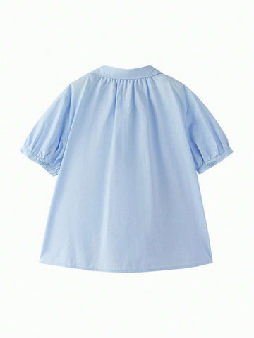 Mini Bala Girls Short Sleeve Shirt Summer New Baby Fashion Sweet Fashion Bubble Sleeve Collar Clothes