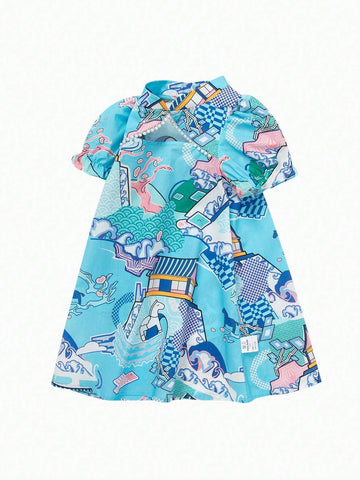 Mini Bala Summer New Girls' Baby Breathable Pure Cotton Dreamy Chinese Style Qipao Dress