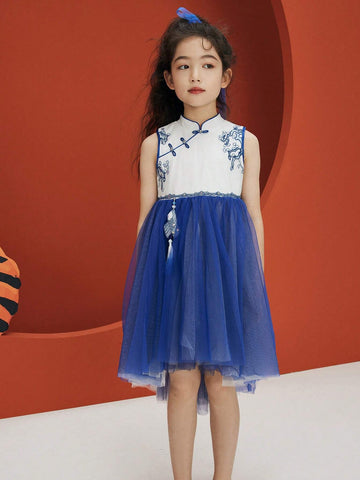 Mini Bala Summer New Girls' Baby Dreamy Chinese Style Collar Vest Princess Dress