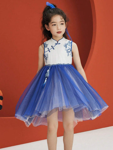Mini Bala Summer New Girls' Baby Dreamy Chinese Style Collar Vest Princess Dress