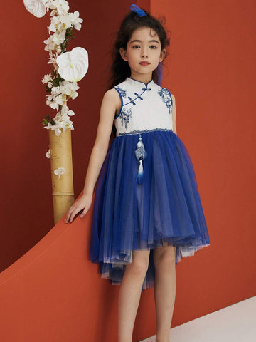 Mini Bala Summer New Girls' Baby Dreamy Chinese Style Collar Vest Princess Dress