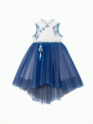 Mini Bala Summer New Girls' Baby Dreamy Chinese Style Collar Vest Princess Dress