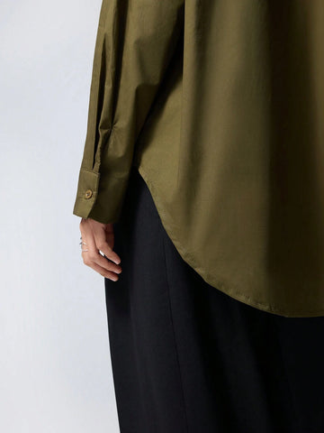 Casual Solid Color Asymmetrical Wrap Waist Shirt,