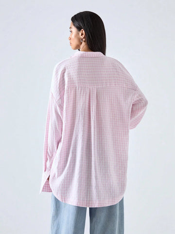 Fashionable Plaid Long Sleeve Blouse For Women