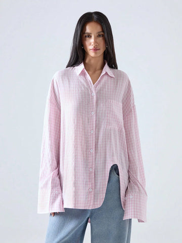 Fashionable Plaid Long Sleeve Blouse For Women
