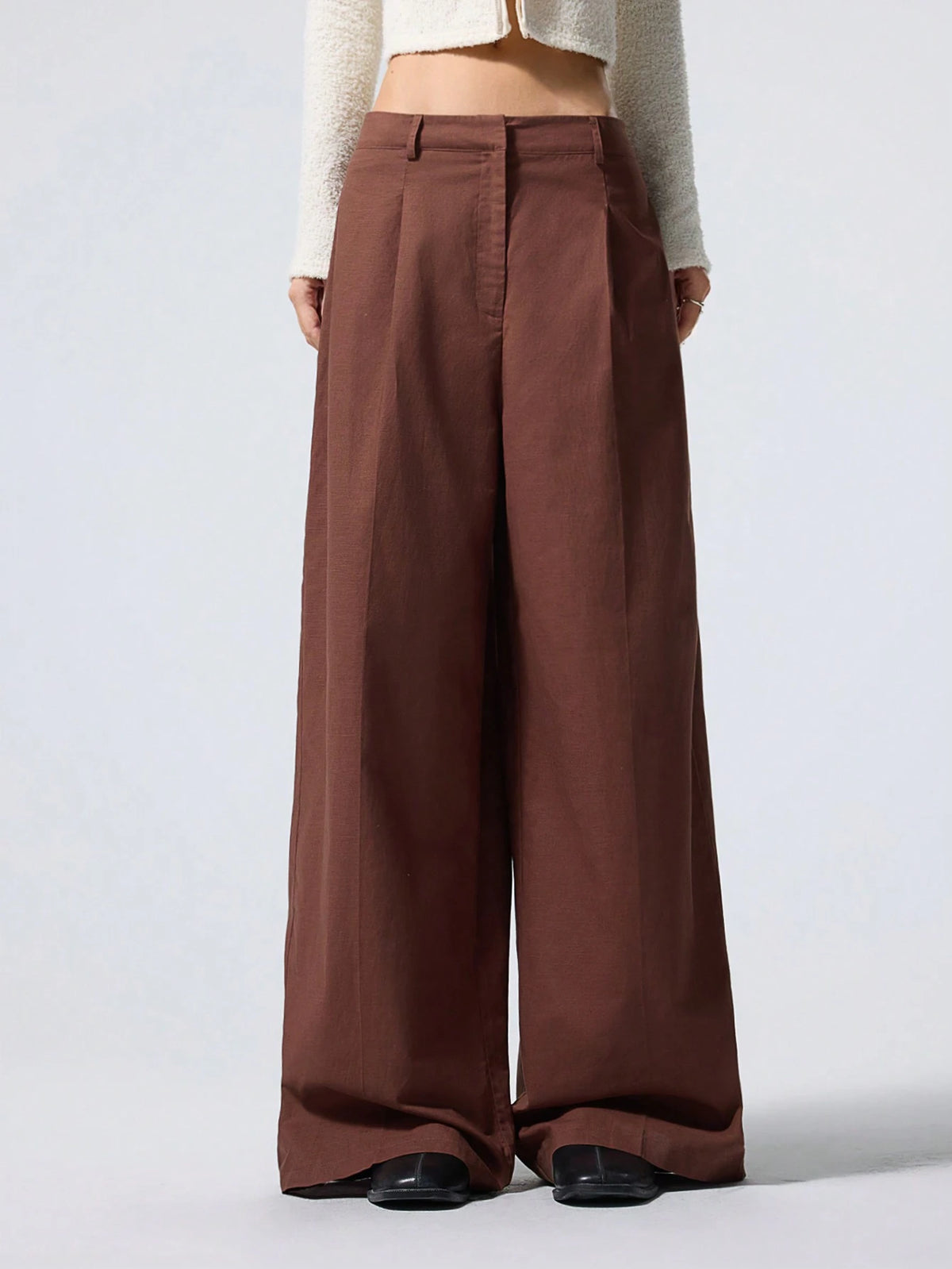 Minimalana Women Plain Front Button Casual Long Pants, For Daily Leisure