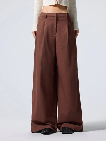 Minimalana Women Plain Front Button Casual Long Pants, For Daily Leisure